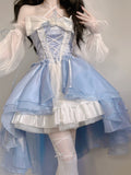 Ball Gown Strapless Blue Organza Floral Holiday Lolita Dress Birthday Dresses Birthday Outfits SD1240
