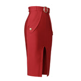 High-Waisted One-Step Skirt Tight-Lex-Force Pack Hip Belt Button Bandage Half-Dress Sexy Open Skirt