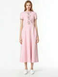2025 New High-End Heavy Industry Nail Diamond Dress High Waist Round Bow Dress Woman