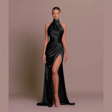 Summer New Temperament Collar Dress Hanging Neck Sleeveless Open Fork Thin Dress Dress Dress DJPT
