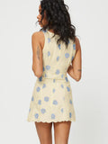 Vintage Flower Printed Sleeveless V-Neck Dress Women's New Sweet Spicy Style Short Dresses For Summer 2024