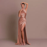 Summer New Temperament Collar Dress Hanging Neck Sleeveless Open Fork Thin Dress Dress Dress DJPT