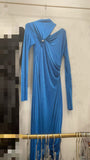 2025 High-Senior Elegance Aneled Collared Metallic Trim Folded Dress Dress Dress Dress
