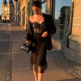 Knitted Lace Sling Dress Summer Women's Fashion Sexy Black Dress Dress DJPT