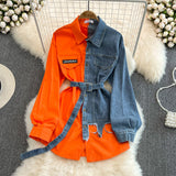 Hong Kong Flavor Temperament With Belt With Belt Color Cowboy Shirt Spring New Chi Casual Long Blouse DJPT