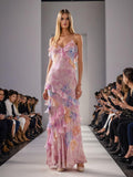 Suspension Dresses Spring 2025 New Fashion Pink-Print Leaf-Side Dress Woman