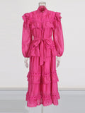 Dream Collar Wood Ear Folding Single Row Buckle Dress 2025 New Women's Summer Long Sleeves Pure Color Dress Dress Girl
