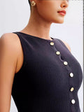 Summer New Temperament Sleeveless Round Collar Repair Woven Short Dress