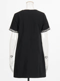 Diamond Drill Skirt 2025 Summer New Round Neck Short Sleeves Solid Color Waist Dress Dress Woman