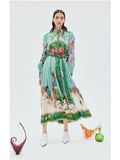 Spring And Summer Australian Niche Brand Ale Personality Print Daily Vacation Shirt Collar Single Buckle Flowing Dress