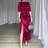 French Bubble Sleeve Dress Slim Slim Light Luxury Sexy Long Dress Girl