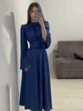 2025 New Waist Display Thin Strap Solid Color Long Sleeve Dress Design Dress Dress Dress Woman