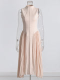 Simple Niche Design Small Dress 2025 Summer Collar Sleeveless Design Waist 100 Fold Dress