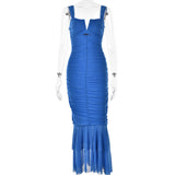 Spring And Summer Slings Splicing Dress Stylish Sexy Tatry Folded Fishtail FD9738 HZ0628
