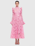 Dress Dress With Lotus Leaves With Belt Famous Temperament Sweet Water-Soluble Lace Dress Dress Dress