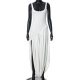 New Women's Solid Color Sling Belt Detonation Folding Dress DJPT