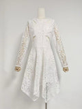Autumn New Round-Neck Long-Sleeved Irregular Dress Type Hole Design Hollow Waist Short Dress Woman