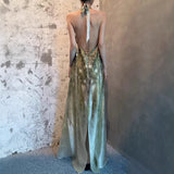 High-End Spring-Summer New Holiday Wind Hanging Shoulder Dress V Neck Strapped Bare Back Dress
