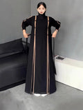 Fashion Temperament In The Autumn Of 2024 Splicing Thin Bump Color Waist Dress