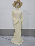 Women's Clothing Autumn 2024 New Long Dress Temperament Folding Horn Sleeve Mid-Long Dress
