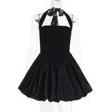Spring 2025 New Short Dress Famous Style Temperament Sexy Body Bubble Hem Hanging Neck Dress DJPT