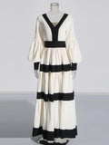 Court Dress Dress 2025 Summer New V-Neck Long Sleeves Bump Long Drag Dress