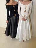 French Retro Style Dress 2025 Summer New Hanging Neck One-Word To Receive Waist Long Dress Dress Dress Dress