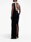 Autumn And Winter Home Fashion Sexy Design Knitted Neck Necklace Dew Back Velvet Dress Dress