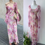Holiday Fairy Pink Broken Flower Dress Design Feeling Lotus Leaf Side Flowing Long Dress 2024 New Model