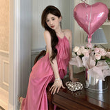 Bare Back Hanging Neck Sling Dress Women's Spring Summer Tea Break French Sexy Travel Holiday Dress