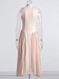 Simple Niche Design Small Dress 2025 Summer Collar Sleeveless Design Waist 100 Fold Dress