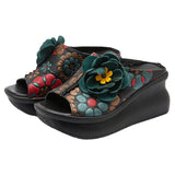 Of The Pig Skin National Wind Flower Print Big Flower Summer Retro Hollow Fish Mouth National Wind Drag High Quality Shoes