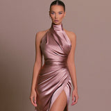 Summer New Temperament Collar Dress Hanging Neck Sleeveless Open Fork Thin Dress Dress Dress DJPT