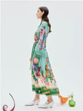 Spring And Summer Australian Niche Brand Ale Personality Print Daily Vacation Shirt Collar Single Buckle Flowing Dress