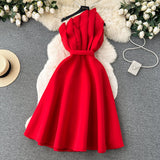 A line One Shoulder Ruffles Holiday Dresses Midi Length Women's Dress SD1277