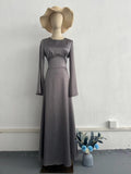 2024 New Waist-Skinny Strap Solid Long-Sleeved Long-Sleeved Dress Dress Dress Woman
