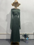 2024 Splicing Glass Yarn Sleeve Long Lint Repair Dress