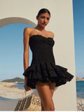 New Spanish Niche Brand Sexy Elastic Wrap Chest Lotus Ponp On Holiday Dress Short Dress Woman