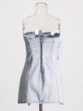 Sexy Hottie Wind 2025 Spring New Lotus Leaf Side Splicing Three-Dimensional Flowers Braided Denim Dress Woman