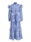 Dream Collar Wood Ear Folding Single Row Buckle Dress 2025 New Women's Summer Long Sleeves Pure Color Dress Dress Girl