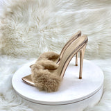 Sandals Tips Champagne Hairshoes Women's High Heels 12Cm High Quality Shoes