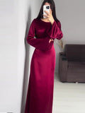 2024 New Waist-Skinny Strap Solid Long-Sleeved Long-Sleeved Dress