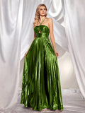 Women's Clothing Hanging Neck Dress Sexy Evening Dress Forked Sleeveless Gold Showback 8110 HZ0628