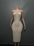 Tudted In The Middle Of The Waist Slinged Ribbon Dress Celeban Birthday Party Dinner Dress
