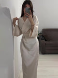 Women's Clothing 2025 Spring New Long Dress Temperament Long-Term Waist Chain Solid Color And Set Of Face Dress