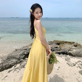 Yellow Bareback Strap Sling Sexy Dress Seaside Holiday Dress Waist And Ankle Beach Dress