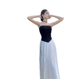 Temperament Sexy Shoulder Dress Women Summer New Beach Vacation Bra Splicing 100 Folds