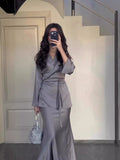 2024 New Set Of Vertiny To Receive Waist Design Long Dress Suit Woman