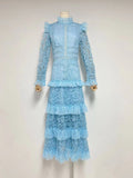 Autumn New Retro Style Lace Lace Splicing Long Dress Design Hollow Waist Dress