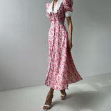 Women's Summer Printing Dolls To Receive Waist Thin Temperament Bubble Sleeve Dress